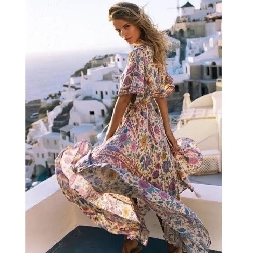 Spell & The Gypsy Lovebird Half Moon Gown Chamomile Flounce Dress XS b106